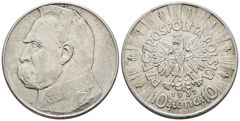Polonia. 10 Zlotych 1937. Y 29; Ag; 22gr