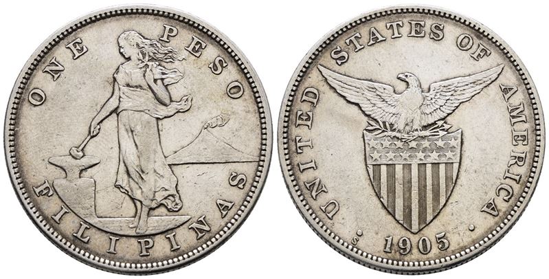 FILIPPINE. 1 peso 1905. KM 168; Ag; 26,95gr. BB/SPL