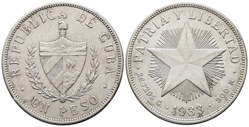 Cuba. 1 Peso 1933. Km 15; Ag; 26,72gr
