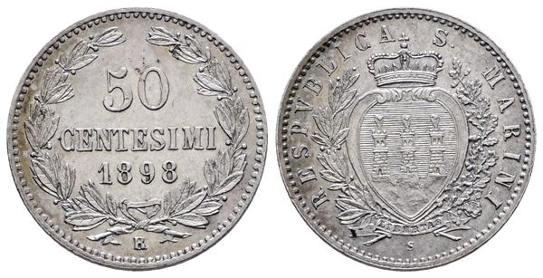 SAN MARINO. Vecchia monetazione (1864-1938). 50 centesimi 1898. Gig.29; Ag; 2,5gr