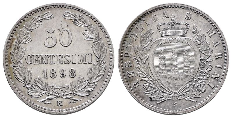 San Marino. Vecchia Monetazione (1864-1938). 50 Centesimi 1898. Gig.29; Ag; 2,5gr