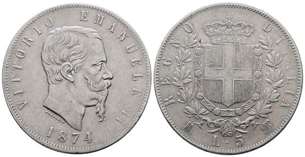 REGNO D'ITALIA. MILANO. Vittorio Emanuele II (1861-1878). 5 lire 1874. Gig.48; Ag; 25gr