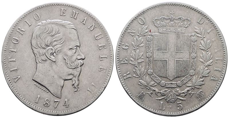 Regno D'italia. Milano. Vittorio Emanuele II (1861-1878). 5 Lire 1874. Gig.48; Ag; 25gr
