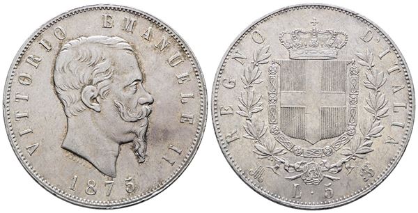 REGNO D'ITALIA. MILANO. Vittorio Emanuele II (1861-1878). 5 lire 1875. Gig.49; Ag; 25gr