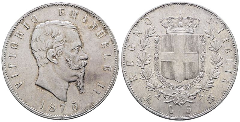 Regno D'italia. Milano. Vittorio Emanuele II (1861-1878). 5 Lire 1875. Gig.49; Ag; 25gr