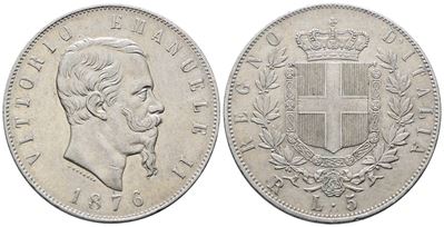 Regno D'italia. Milano. Vittorio Emanuele II (1861-1878). 5 Lire 1876. Gig.51; Ag; 25gr