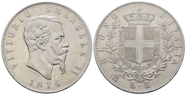 REGNO D'ITALIA. MILANO. Vittorio Emanuele II (1861-1878). 5 lire 1876. Gig.51; Ag; 25gr