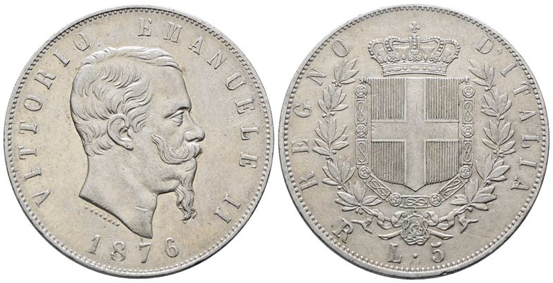 Regno D'italia. Milano. Vittorio Emanuele II (1861-1878). 5 Lire 1876. Gig.51; Ag; 25gr