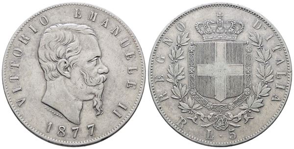 REGNO D'ITALIA. MILANO. Vittorio Emanuele II (1861-1878). 5 lire 1877. Gig.52; Ag; 25gr