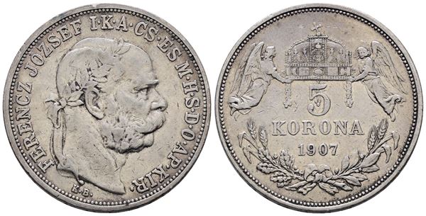AUSTRIA. Francesco Giuseppe (1848-1916). 5 corone 1907. KM 2807; Ag; 24gr.