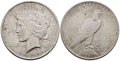 Usa. Philadelphia. Dollaro 1922 "peace". Km 150; Ag; 26,73gr.; Contromarca B al Dritto