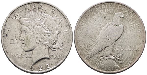 USA. PHILADELPHIA. Dollaro 1922 "peace". KM 150; Ag; 26,73gr.; Contromarca B al dritto