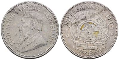 Sudafrica. Repubblica (1874-1902). 2,5 Scellini 1894. Km 7; Ag; 14,14gr