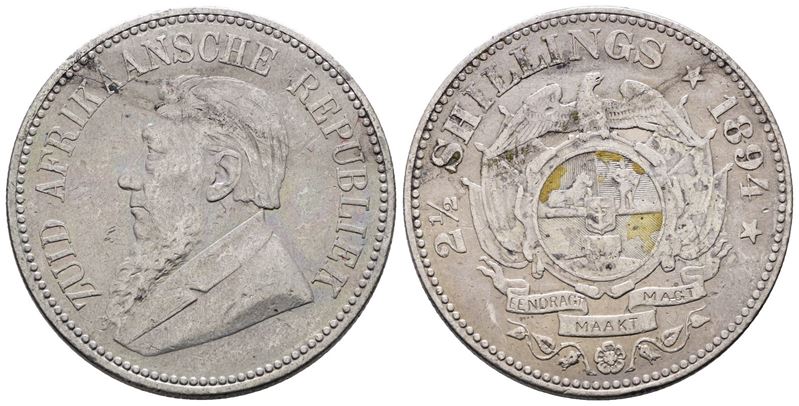 Sudafrica. Repubblica (1874-1902). 2,5 Scellini 1894. Km 7; Ag; 14,14gr