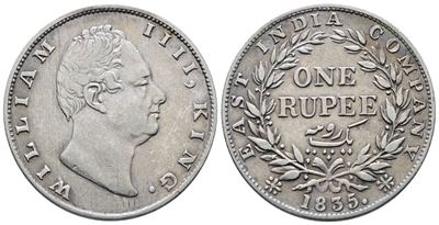 India. Guglielmo IV (1830-1837). Rupia 1835. Km 450; Ag; 11,66gr