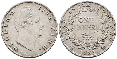 India. Guglielmo IV (1830-1837). Rupia 1835. Km 450; Ag; 11,66gr
