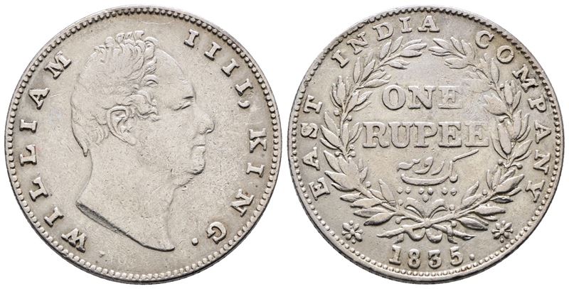 India. Guglielmo IV (1830-1837). Rupia 1835. Km 450; Ag; 11,66gr