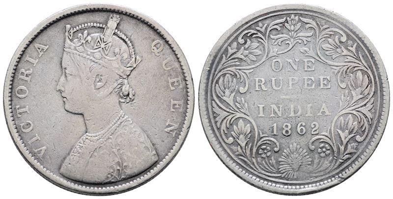India. Vittoria (1837-1901). Rupia 1862. Km 473; Ag; 11,66gr