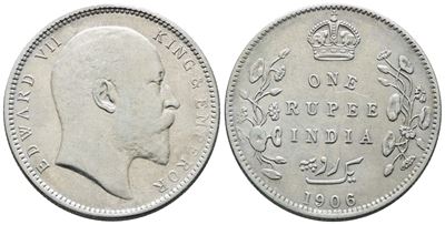 India. Edoardo VII (1901-1910). Rupia 1906. Km 508; Ag; 11,66gr