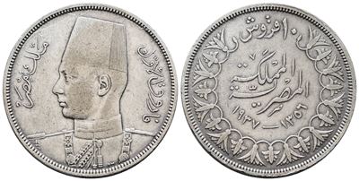 Egitto. Faruk (1936-1952). 10 Piastre 1937. Km 367; Ag; 14gr