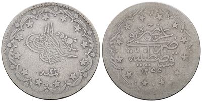 Turchia. Abdulmejid (1839-1861). 20 Kurush 1255 (1844-1853). Km 675; Ag; 23,50gr Qbb