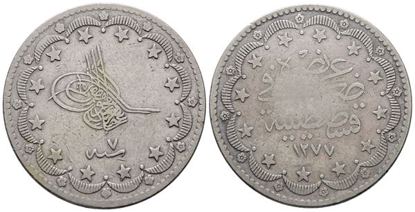 TURCHIA. Abdulaziz (1861-1876). 20 Kurush 1277 (7-1867). KM 693. Ag; 24gr