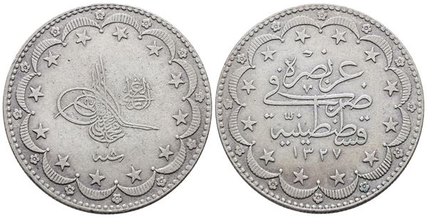 TURCHIA. Mehmed V (1909-1918). 20 kurush 1327 (8-1916). KM 780; Ag; 24gr