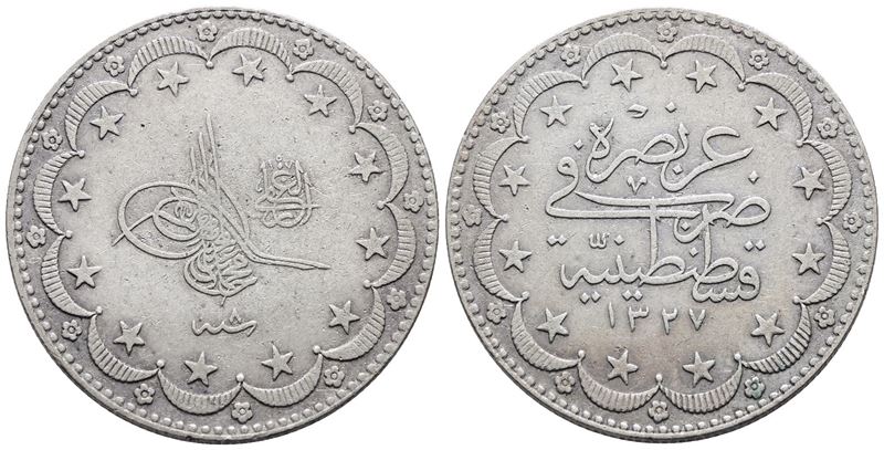 Turchia. Mehmed V (1909-1918). 20 Kurush 1327 (8-1916). Km 780; Ag; 24gr