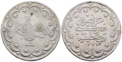 Turchia. Mehmed V (1909-1918). 20 Kurush 1327 (9-1917). Km 780; Ag; 24gr; Colpi