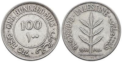 Palestina. 100 Mils 1940. Km 7; Ag; 11,7gr