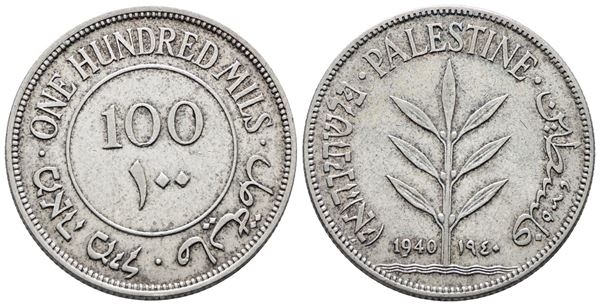 PALESTINA. 100 mils 1940. KM 7; Ag; 11,7gr