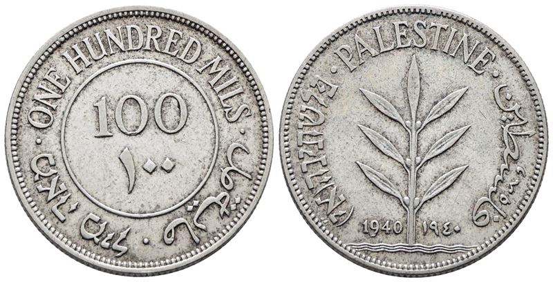 Palestina. 100 Mils 1940. Km 7; Ag; 11,7gr