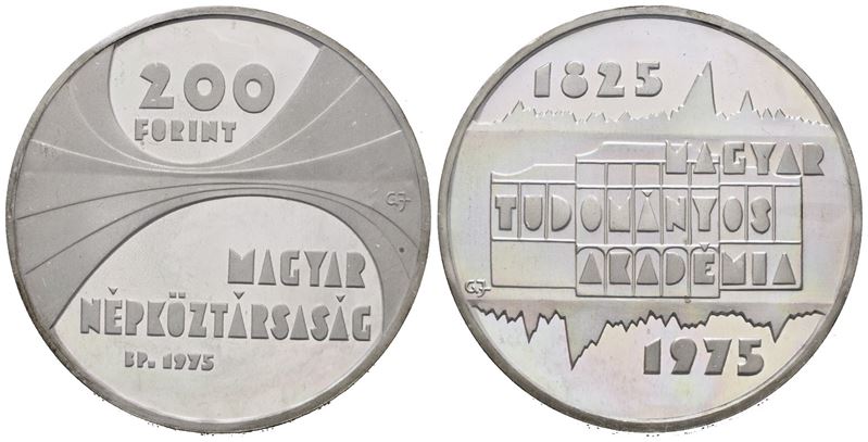 Ungheria. 200 Fiorini 1975 "150 Anni Accademia Ungherese delle Scienze". Km 605; Ag; 28gr