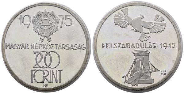UNGHERIA. 200 fiorini 1975 "30 anni Liberazione dell'Ungheria 1945-1975". KM 604; Ag; 28gr