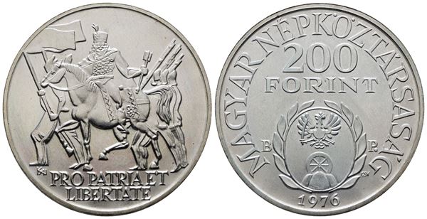 UNGHERIA. 200 fiorini 1976 "300 anni nascita Rakoczi Ferenc". KM 606; Ag; 28gr