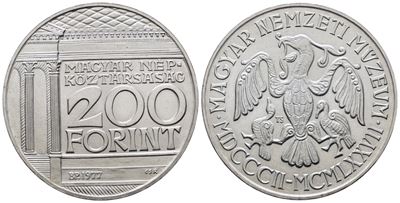 Ungheria. 200 Fiorini 1977 "175 Anni Museo Nazionale Ungherese". Km 613; Ag; 28gr