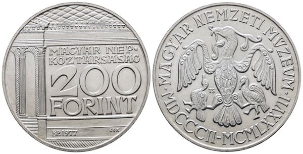 UNGHERIA. 200 fiorini 1977 "175 anni Museo Nazionale Ungherese". KM 613; Ag; 28gr