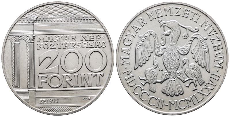 Ungheria. 200 Fiorini 1977 "175 Anni Museo Nazionale Ungherese". Km 613; Ag; 28gr