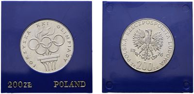 Polonia. 200 Zlotych 1976 "XXI Giochi Olimpici Estivi Montreal". Y 86; Ag; 14,47gr. in Capsula Bl...