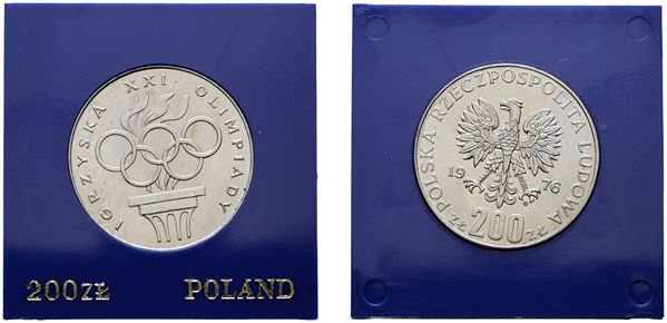 POLONIA. 200 zlotych 1976 "XXI giochi olimpici estivi Montreal". Y 86; Ag; 14,47gr. In capsula blu.