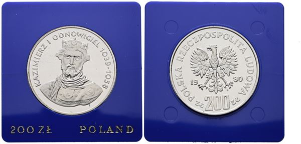 POLONIA. 200 zlotych 1980 "Kazimierz I". Y 118; Ag; 17,6gr. In capsula blu.