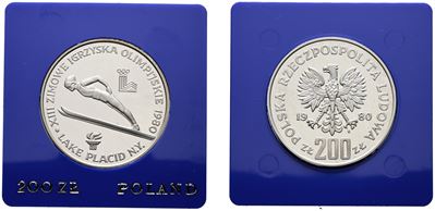 Polonia. 200 Zlotych 1980 "olimpiadi Invernali. Lago Placid - Torcia". Y 110.1; Ag; 17,6gr. in Ca...