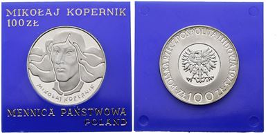 Polonia. 100 Zlotych 1973 "500 Anni Nascita di Copernico". Y 68; Ag; 16,5gr. in Capsula Blu.