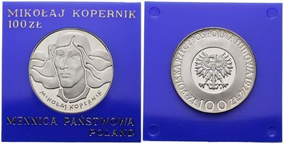Polonia. 100 Zlotych 1974 "500 Anni Nascita di Copernico". Y 68; Ag; 16,5gr. in Capsula Blu.