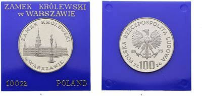 Polonia. 100 Zlotych 1975 "castello Reale di Varsavia". Y 76; Ag; 16,5gr. in Capsula Blu.