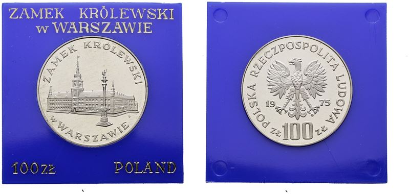 Polonia. 100 Zlotych 1975 "castello Reale di Varsavia". Y 76; Ag; 16,5gr. in Capsula Blu.