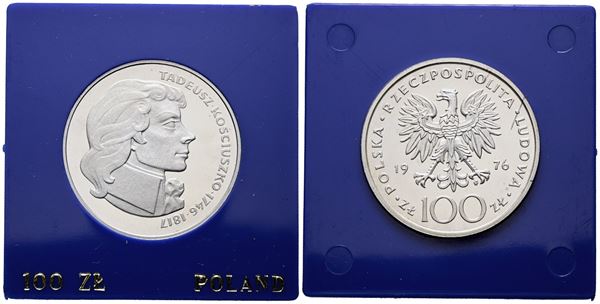 POLONIA. 100 zlotych 1976 "230 anni nascita di Tadeusz Kosciuszko". Y 82; Ag; 16,5gr. In capsula blu.