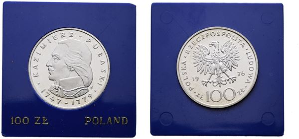 POLONIA. 100 zlotych 1976 "Kazimierz Pulaski". Y 84; Ag; 16,5gr. In capsula blu.