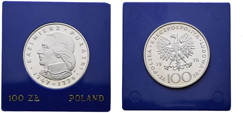Polonia. 100 Zlotych 1976 "kazimierz Pulaski". Y 84; Ag; 16,5gr. in Capsula Blu.
