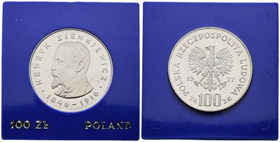 Polonia. 100 Zlotych 1976 "130 Anni Nascita Henryk Sienkiewicz". Y 88; Ag; 16,5gr. in Capsula Blu...